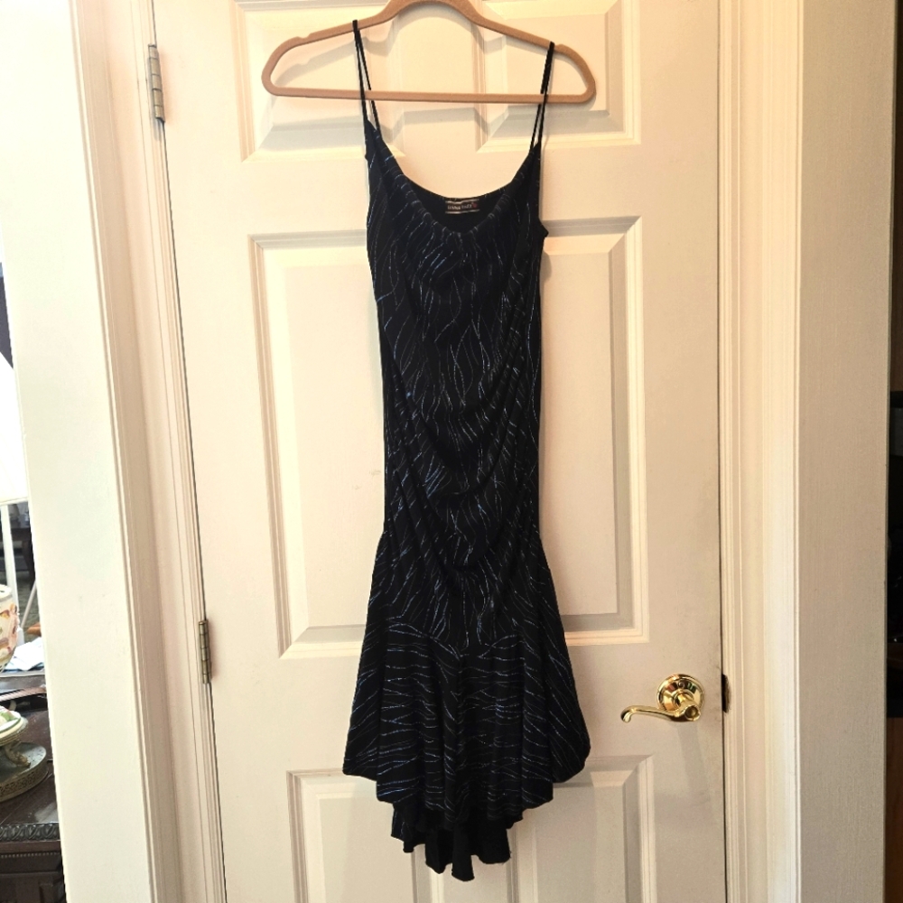 Vintage Y2K Midi Dress S Glittery Spain Euro Black Sleeveless Cowl Neck Flowy